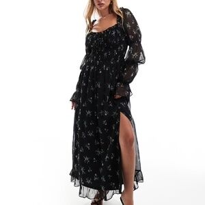 Asos Milkmaid Long Sleeve Shirred Waist Floral Dress